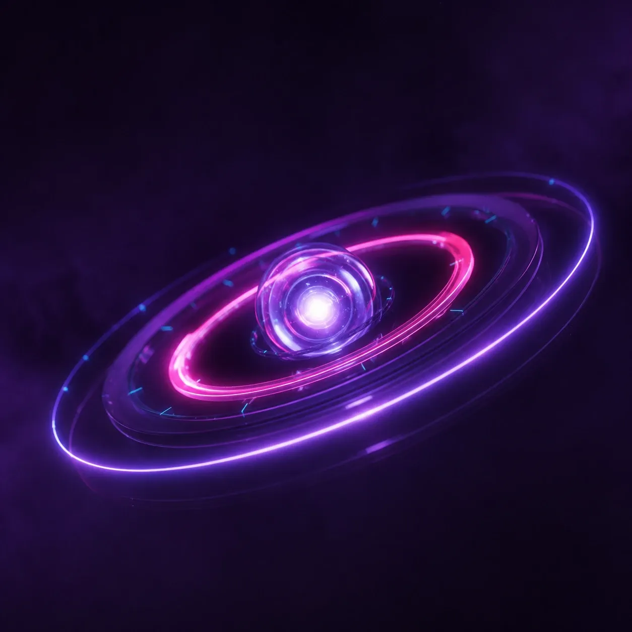 Concentric rings of violet and magenta light orbiting a bright core.